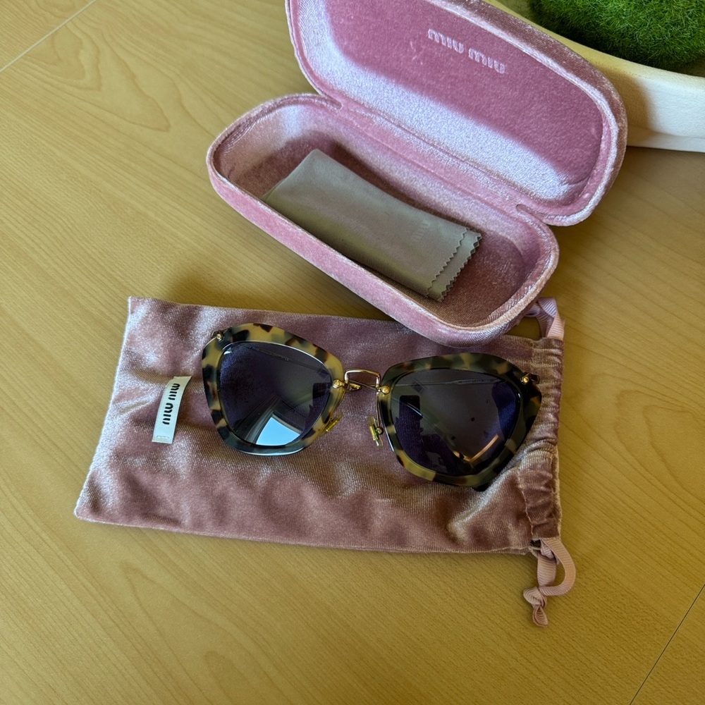 Miu Miu Kids Tortoise Shell Sunglasses with Pink Case